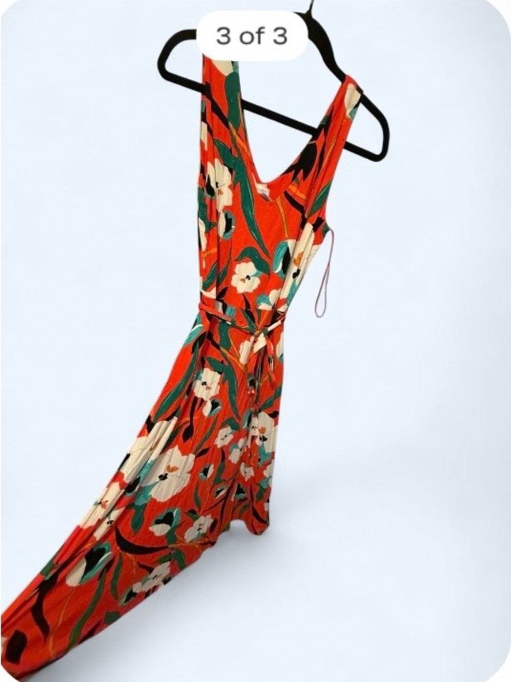 Sigrid Olsen Orange Floral V-Neck Sleeveless Dress
